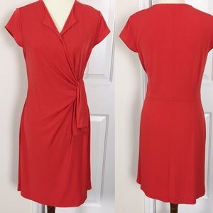 New York & Company Red Dress Cap Sleeves L V-Neck